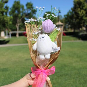 Ice Bear Crochet Bouquet, Crochet Flowers Bouquet, Graduation Bouquet, Birthday Gifts, Birthday Bouquet, Unique gift, Tulip