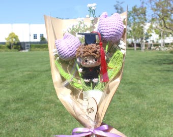 Graduation bouquet, Graduation Boy Bouquet, Personalized Name Tag Bouquet, Graduation Gifs, Graduation  Crochet Bouquet, Two Tulip Boy 02