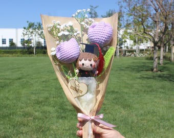 Graduation bouquet, Graduation Girl Bouquet, Personalized Name Tag Bouquet, Graduation Gifs, Graduation  Crochet Bouquet, Two Tulip Girl 02