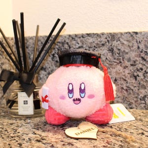 Graduation Kirby Plush, Personalized Kirby Plush, Kirby Plush, Heart Name Tag, Graduation Gifts, Kirby Plushs, Kawaii Kirby Plush, Fan Kirby