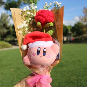 Kirby Crochet Christmas Limited  Bouquet, Crochet Flowers Bouquet, Christmas Party Bouquet, Plush Bouquet, Kirby Plush 01, Red Rose