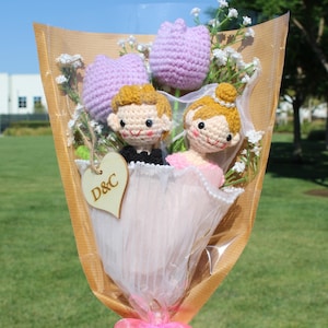Wedding Plush Bouquet, Personalized Plush Bouquet, Hand made Wedding Bouquet, Free Name Tag, Engagement bouquet, Bride and Groom bouquet