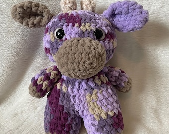 Peluche vache mauve, beurre de cacahuète et gelée au crochet, Amigurumi fait main