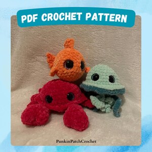 Sea Creature Pattern Bundle, No Sew Fish, Jellyfish, Crab Bundle Crochet Pattern, PDF Amigurumi, Sea Creatures Pattern