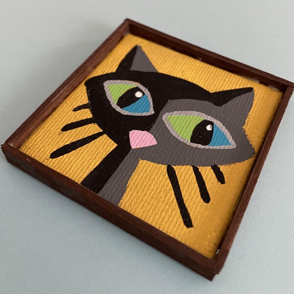 Mid Century Mod Cat Mini Painting for Dioramas