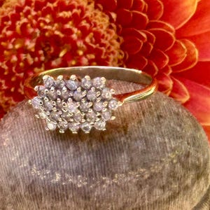 Vintage 9ct Gold Diamond Cluster Ring | 0.50ct Natural Diamonds | Floral Engagement Ring | Hallmarked Birmingham | Size Q UK