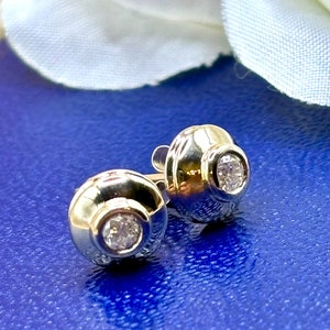 Vintage 9ct Gold Bezel Diamond Stud Earrings