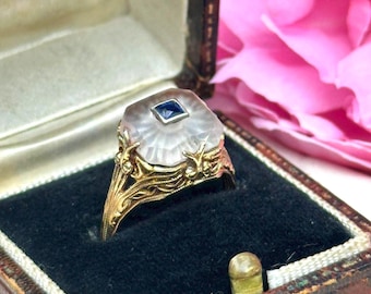 Vintage Victorian Blue Glass Ring Art Deco Blue Ring 1920 1930