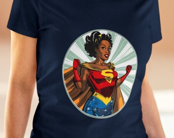 Vintage Super Mom Mother's Day T-Shirt Retro Comic Design African American Super Mom Black Woman Superhero Supermom Tshirt for Black Mom