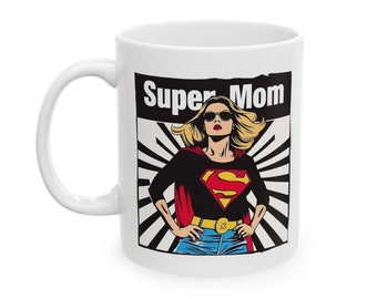 Super Mom Mother's Day Ceramic Mug (11oz) Retro Mom Design Coffee Mug for Mothers Day Great Gift for Mom Gift She Will Love for Mother's Day