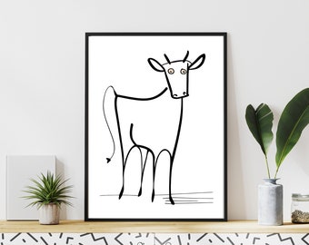 Black and White Cow Digital Download Printable Cow Artwork Rustic Home Decor Art Print Cow Line Art Minimal Cow Print Abstract Farm Animal