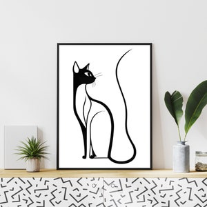 Black and White Cat Digital Download Printable Cat Artwork Dorm Room Home Decor Art Print Cat Line Art Minimal Cat Print Abstract Cat Art