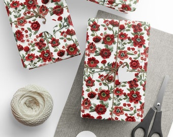 Elegant Red Flowers Wrapping Paper 3D Faux Embroidery Beautiful Bright Colored Cactus Gift Wrap Paper Impress with High End Sophistication