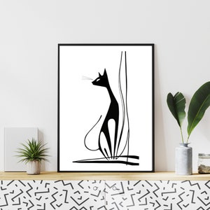 Black and White Cat Digital Download Printable Cat Artwork Dorm Room Home Decor Art Print Cat Line Art Minimal Cat Print Abstract Cat Art