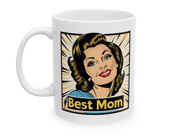 Best Mom Mother's Day Ceramic Mug (11oz) Retro Mom Design Coffee Mug for Mothers Day Great Gift for Mom Gift She Will Love for Mother's Day