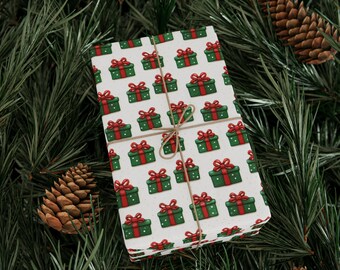 Christmas Gift Wrapping Paper Vintage Holiday Gift Wrap Faux Embroidered Christmas Gift Wrap Christmas Wrapping  Red Green Christmas Gifts