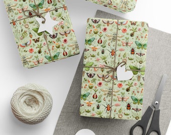 Garden Insects Wrapping Paper 3D Faux Embroidery Lovely Garden Bugs Gift Wrap Paper Beautiful Whimsical Wrapping Paper for Nature Lovers