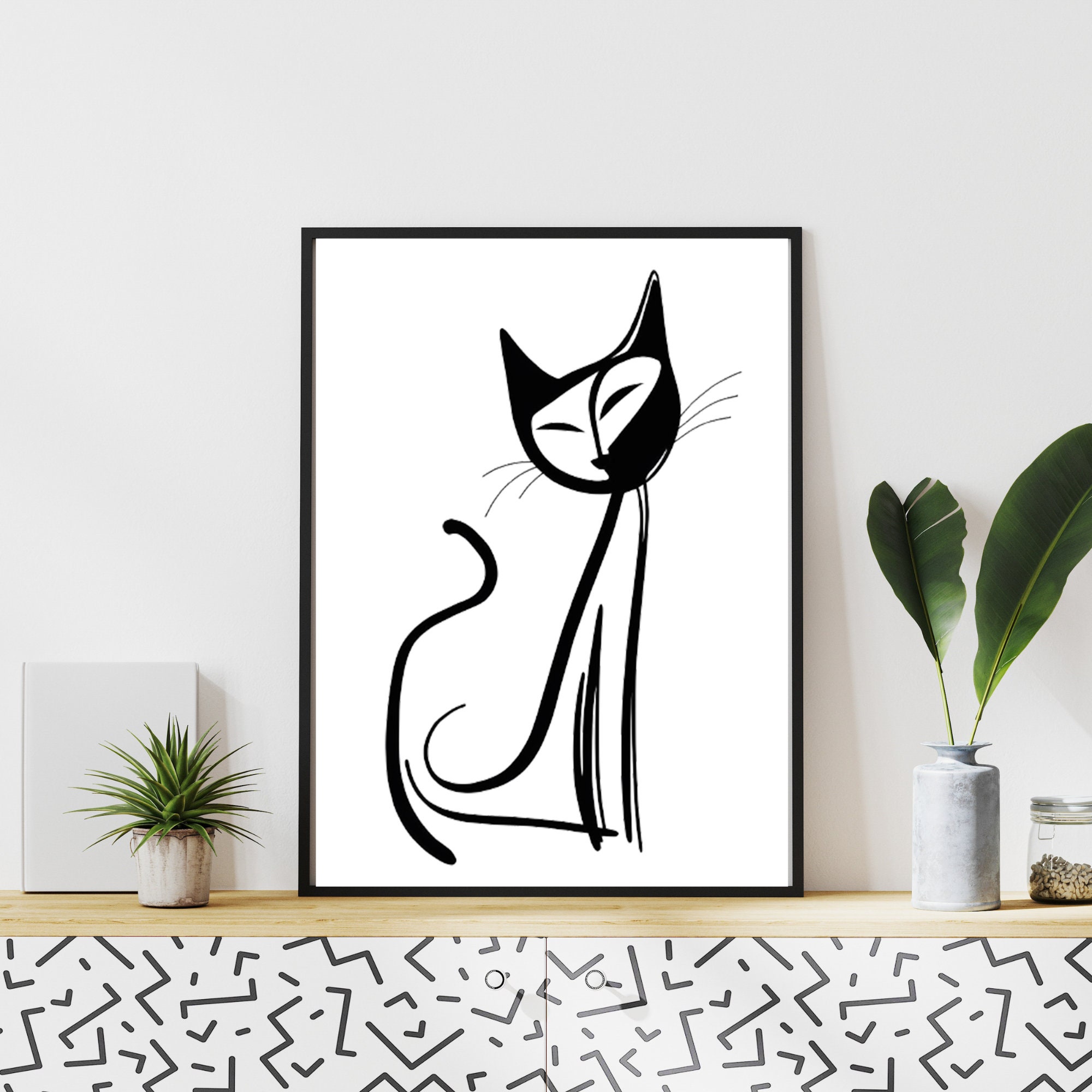 Black and White Cat Digital Download Printable Cat Artwork Dorm Room ...
