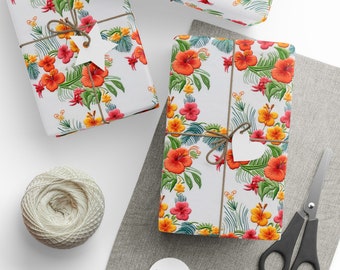 Bright Beautiful Tropical Flowers Wrapping Paper 3D Faux Embroidery Beautiful Bright Colored Gift Wrap Paper Tropical Floral 3D Flowers