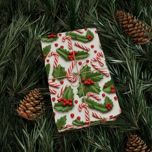 Candy Cane Wrapping Paper Vintage Holiday Gift Wrap Faux 3D Christmas Gift Wrap Christmas Wrapping Paper Christmas Candy Cane