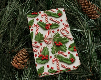 Candy Cane Wrapping Paper Vintage Holiday Gift Wrap Faux 3D Christmas Gift Wrap Christmas Wrapping Paper Christmas Candy Cane