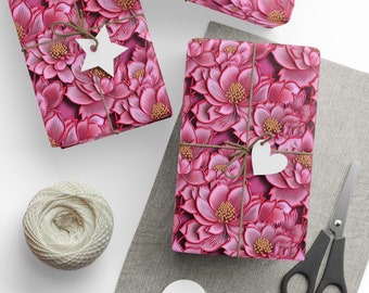 Pink Lotus Flower Wrapping Paper 3D Faux Embroidery Lovely Sacred Lotus Gift Wrap Paper Beautiful Nature Wrapping Paper Blossoming Lotus