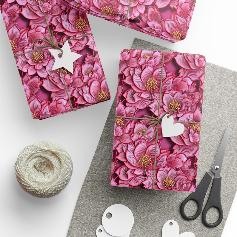 Pink Lotus Flower Wrapping Paper 3D Faux Embroidery Lovely Sacred Lotus ...