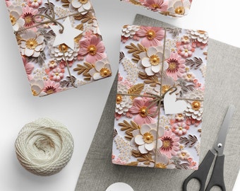Opulent Floral Wrapping Paper 3D Faux Embroidery Beautiful Pastel Colored Flowers Gift Wrap Paper Impress with High End Sophistication
