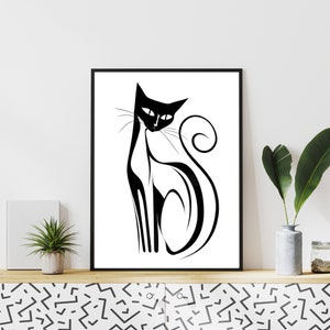 Black and White Cat Digital Download Printable Cat Artwork Dorm Room Home Decor Art Print Cat Line Art Minimal Cat Print Abstract Cat Art