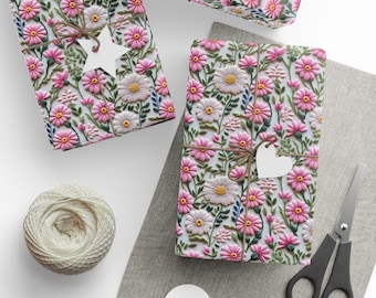 Lovely Floral Wrapping Paper 3D Faux Embroidery Beautiful Pink Pastel Flowers Gift Wrap Paper for Her Impress with Luxury & Sophistication