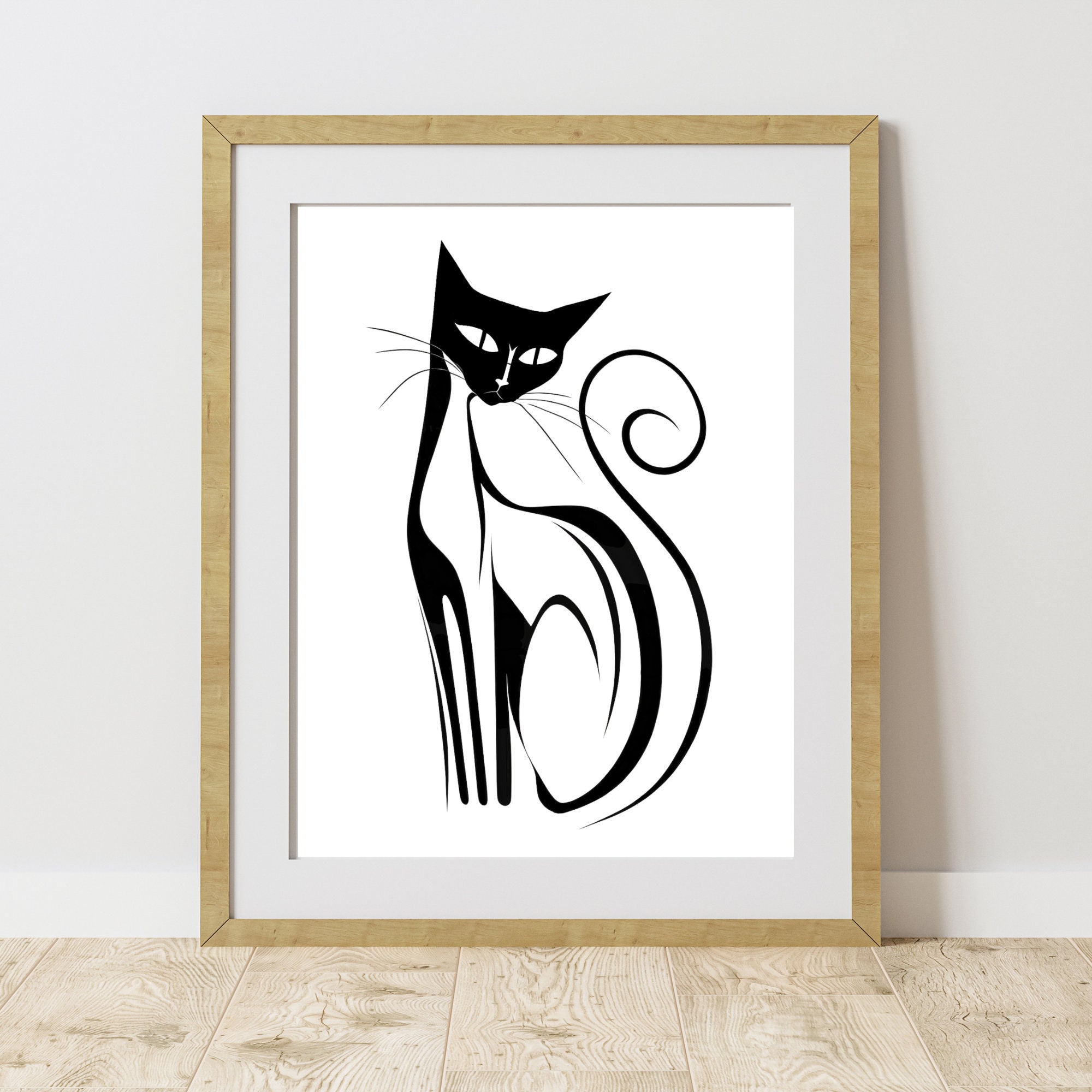 Black and White Cat Digital Download Printable Cat Artwork Dorm Room ...