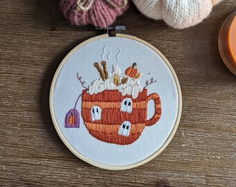 Pumpkin Spice Cup of Tea Embroidery
