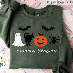 Women’s Halloween Sweatshirt, Pumpkin Sweatshirt, Halloween Sweater, Halloween Crewneck, Halloween Gift, Spooky Season, Cat Lover Gift