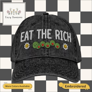 Eat the Rich Caterpillar Embroidered Vintage Cap