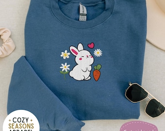 Embroidered Easter Bunny Sweatshirt, Trendy Easter Gift