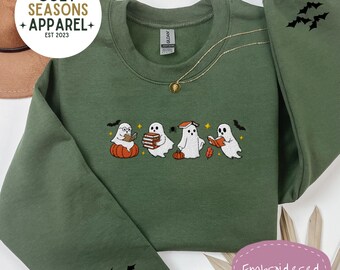 Embroidered Ghost Sweatshirt, Bookish Halloween Crewneck