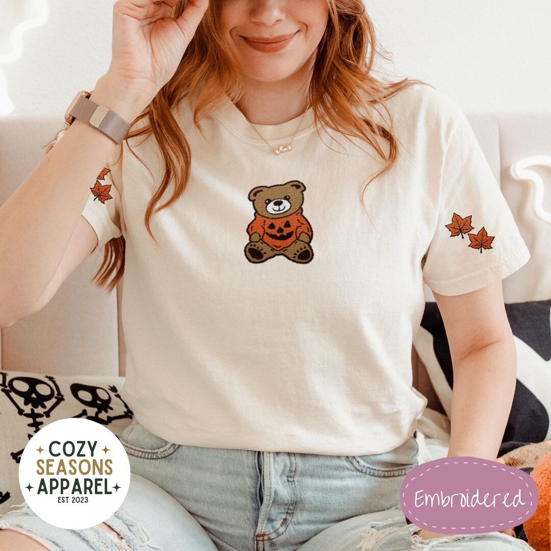 Comfort Colors Embroidered Teddy Bear Fall Shirt - Etsy