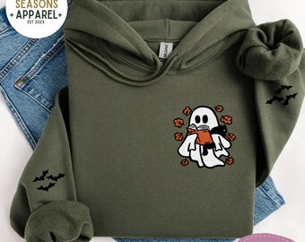Embroidered Ghost Reading Hoodie, Halloween Bookish Outfit
