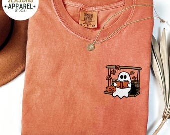 Cute Ghost Reading Shirt, Halloween Comfort Colors Tee, Spooky Book Lover Shirt, Fall Graphic Tee, Cozy Autumn Top