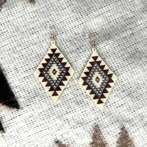 Turquoise Earrings, Brick Stitch Beaded Earrings, Handmade Earrings
