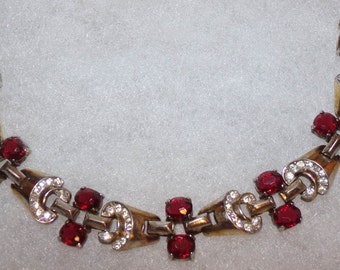 Amazing signed Crown Trifari marked 40 bracelet with red stones-Rare!!