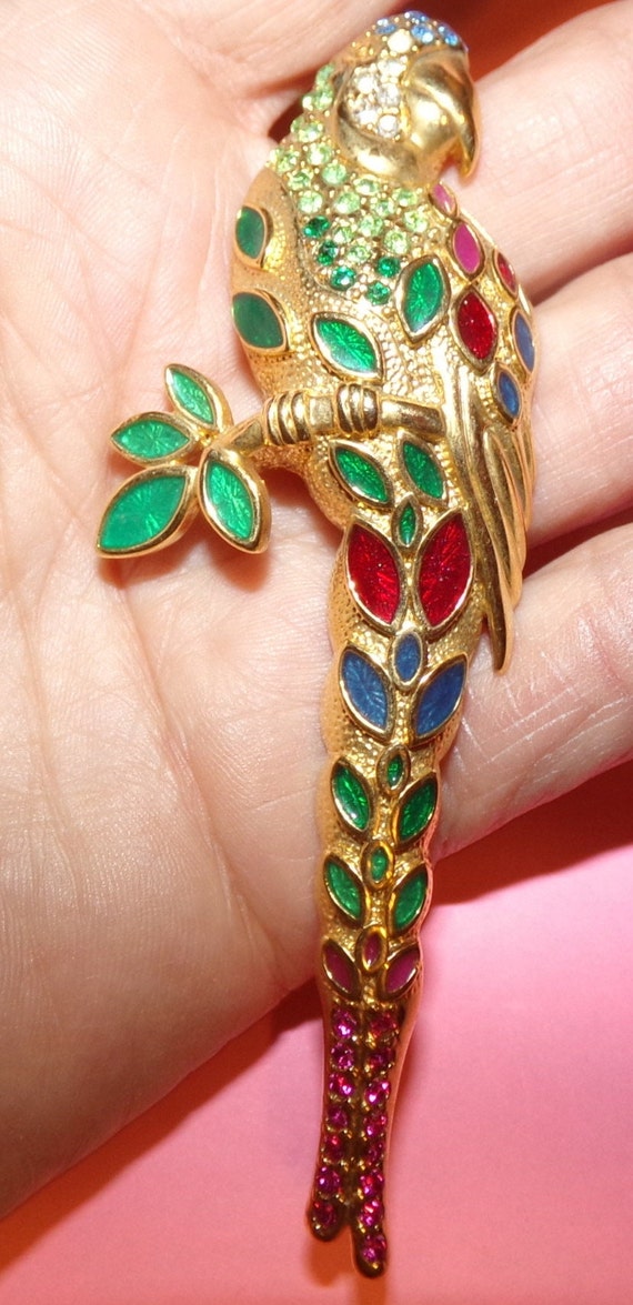 Rare parrot shaped pin with multi colored stones s