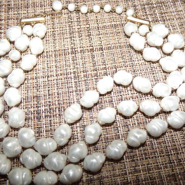 Lovely as is signed Trifari beaded faux shell look necklace-Nice!!