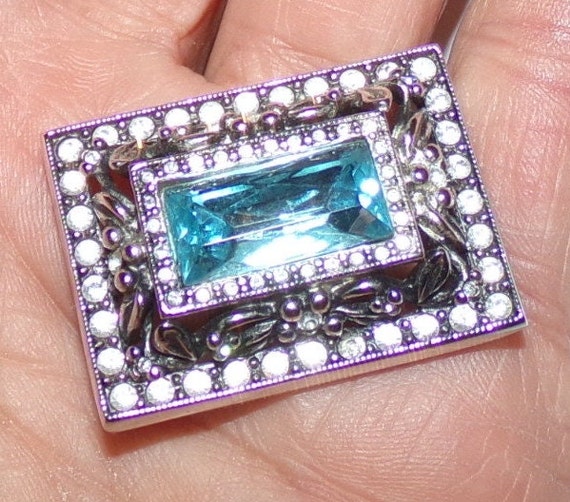 Amazing 1 1/4 inch pin with blue stone signed Joa… - image 1