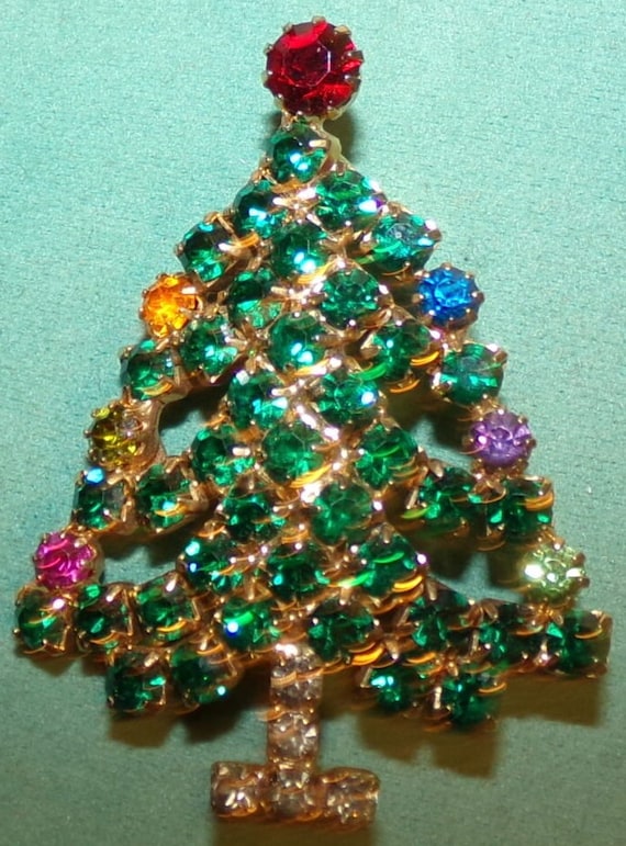 Sensational Christmas tree shaped pin signed Hobe-