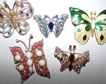 Lovely all Signed Butterfly shaped pin lot--5 pins-Weiss, Emmons, Jeanne, Made in Germany-WOW!!!!