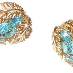 Sensational signed Crown Trifari earrings with rare blue stones-Omg!!!..14/bxn