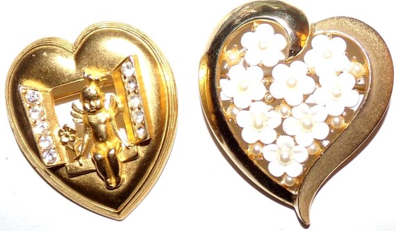 TRIFARI signed heart shaped pin lot of 2--NICE!!