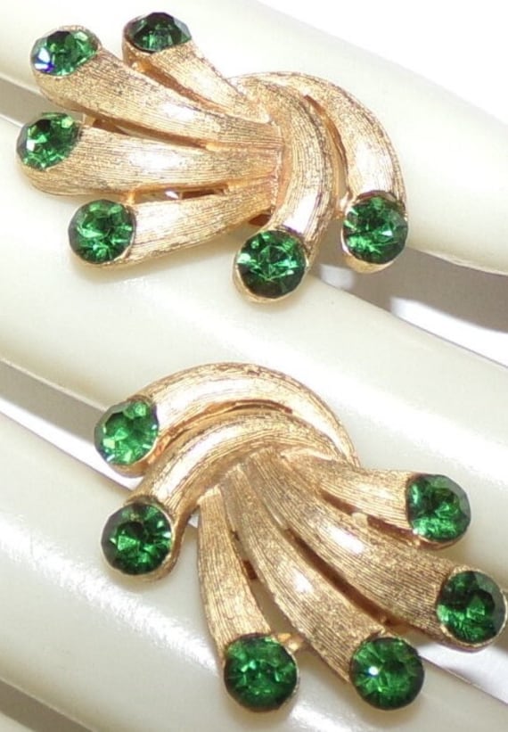 All Original earrings with green stones signed Cro