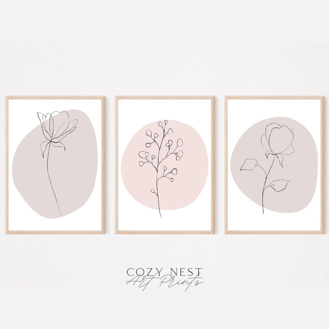 Flower Line Wall Art Botanical Prints Set of 3 Prints Minimal Floral ...